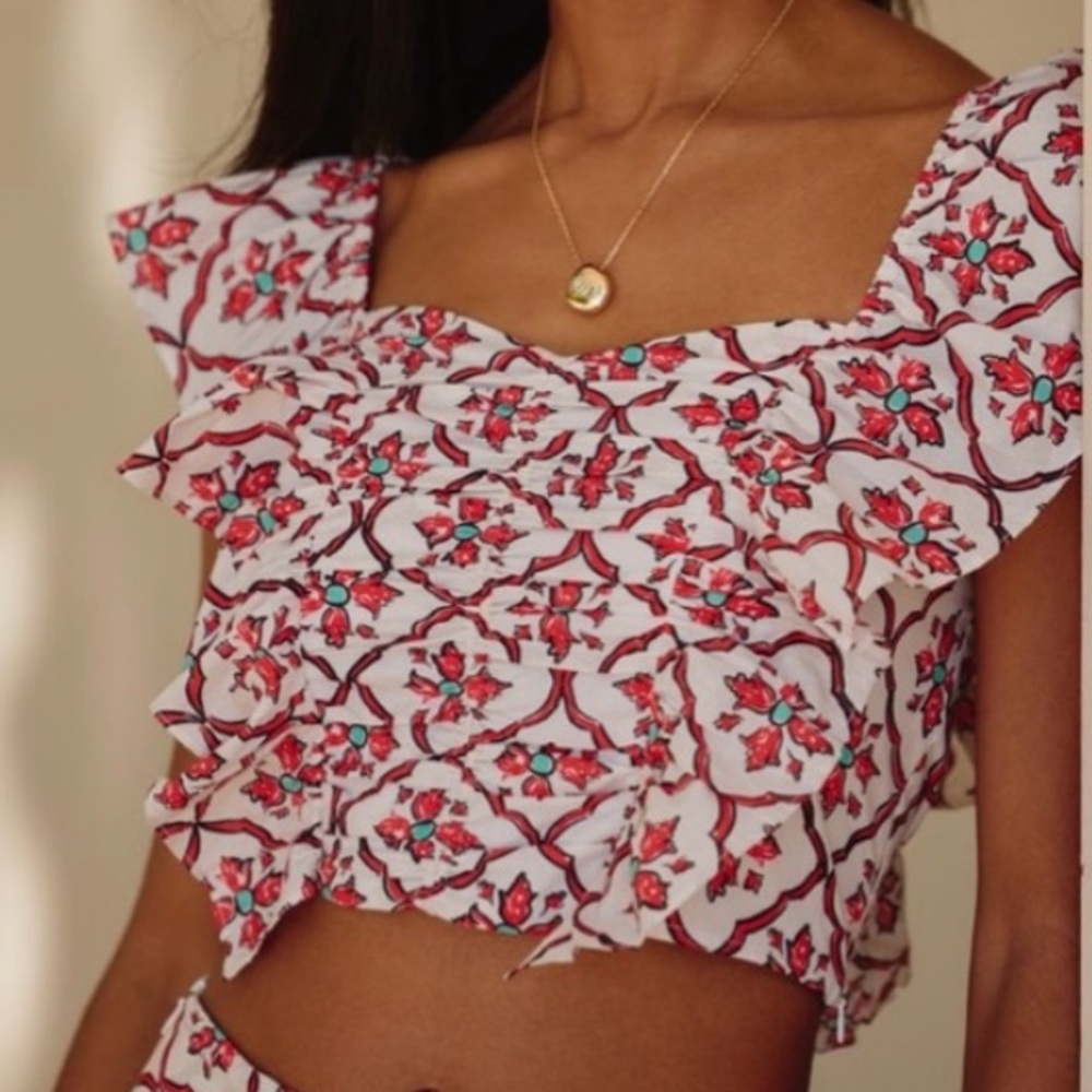 🟠NWT RO’S GARDEN by ANTHROPOLOGIE Caracas Flutter-Sleeve Square-Neck Blouse